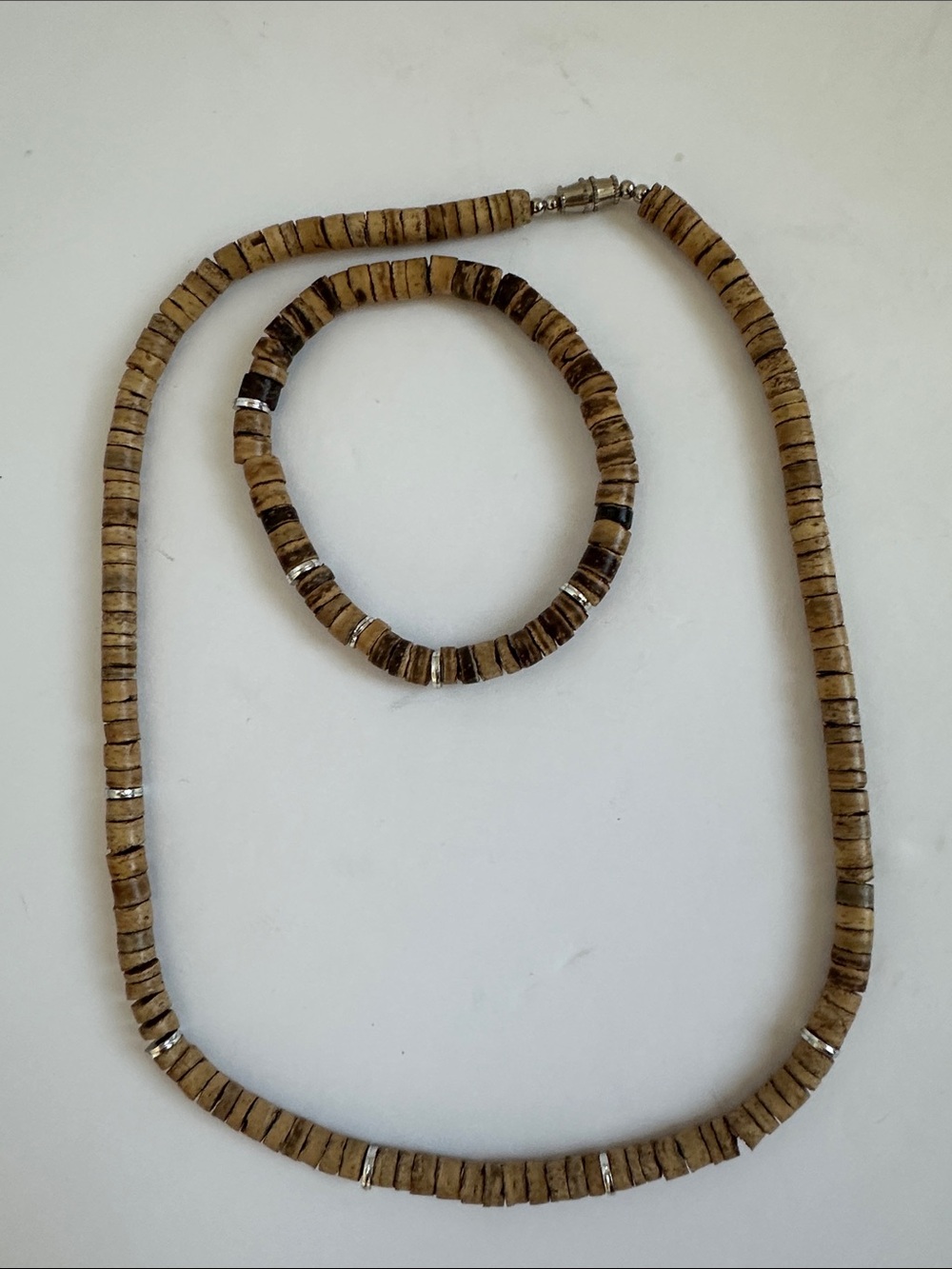 Tan Heishi Bead Necklace and Bracelet Set – Natural Tan